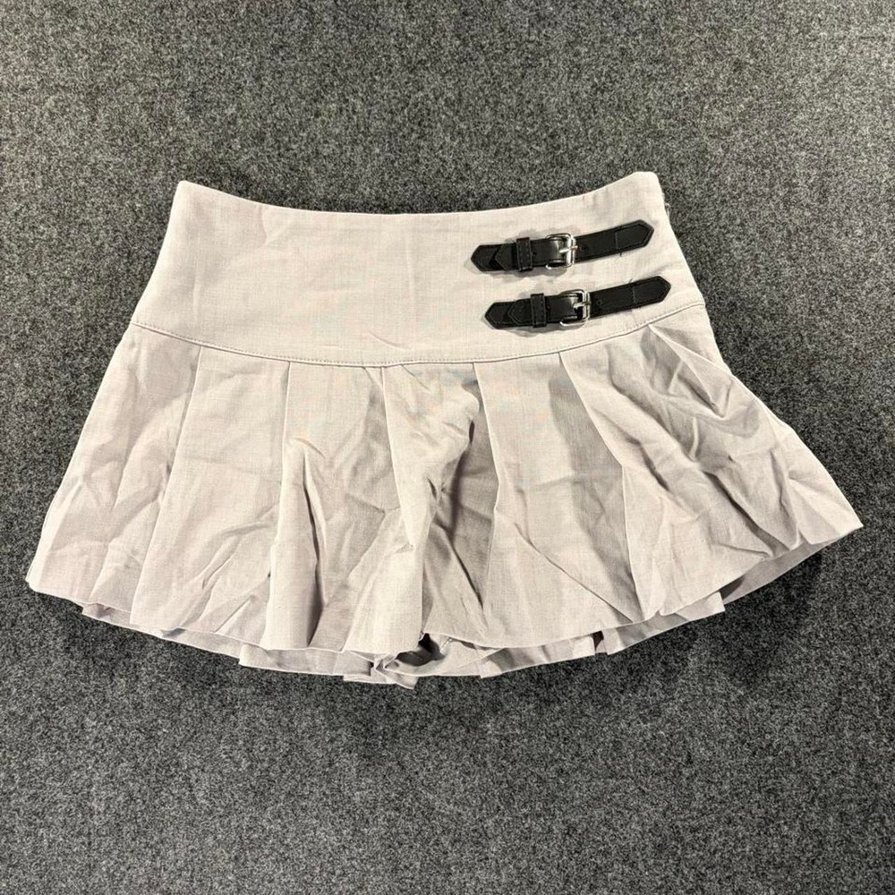 Love Tree Pleated Mini Skirt Grey Double Belt Y2K Preppy Schoolgirl Women Medium
